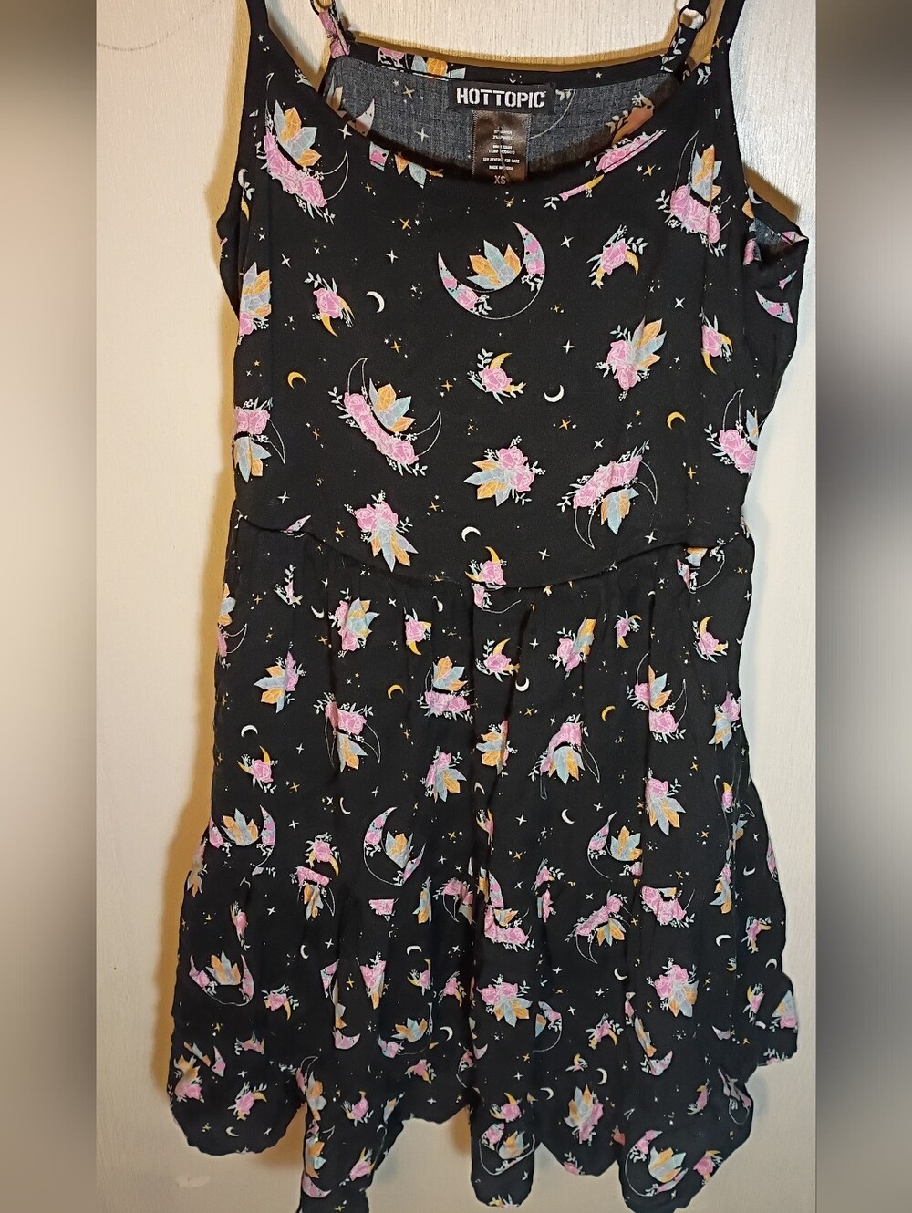 Hot Topic Black Dress with Pink Moon & Floral Print